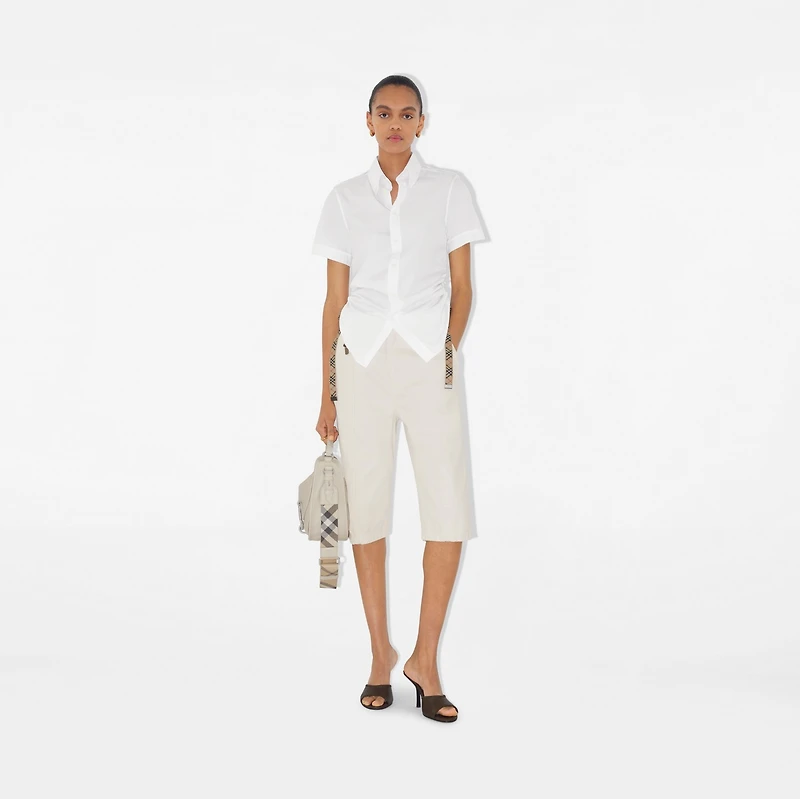 Check Trim Cotton Shirt in Optic white - Women | Burberry® Official
