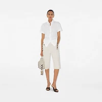 Check Trim Cotton Shirt in Optic white - Women | Burberry® Official