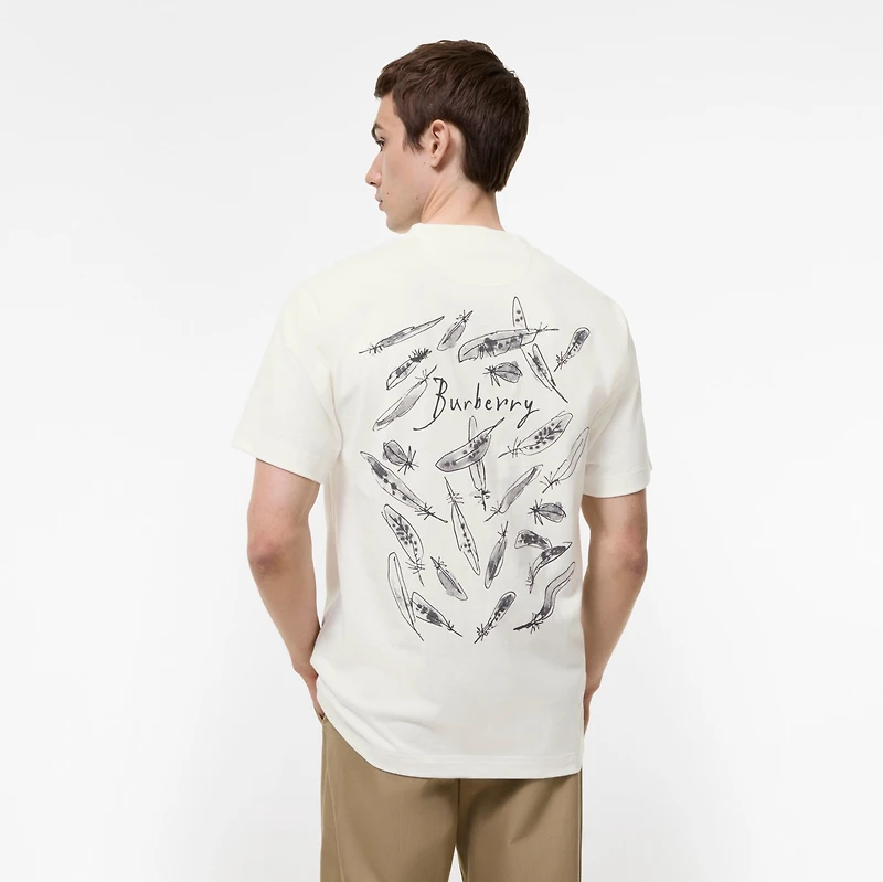 Feather Print Cotton T-shirt in Chalk white - Men | Burberry® Official