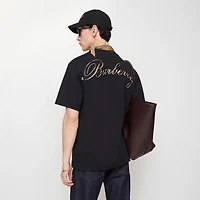 Check Cursive Logo Cotton T-shirt in Black - Men | Burberry® Official