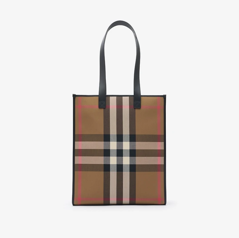 Check Tote in Taupe brown