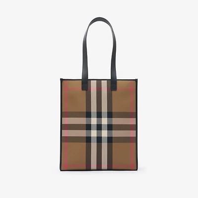 Check Tote in Taupe brown