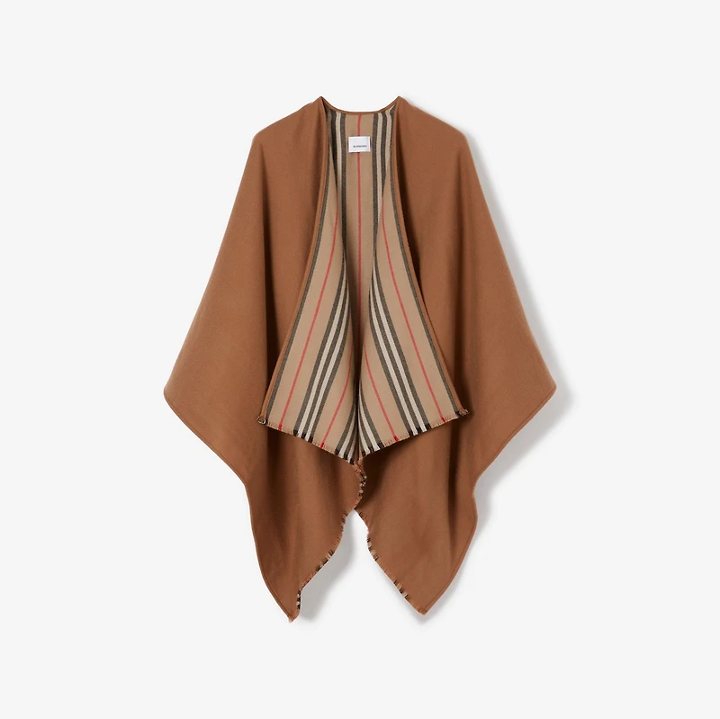 Icon Stripe Wool Reversible Cape in Flaxseed | Burberry® Official