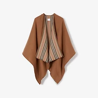 Icon Stripe Wool Reversible Cape in Flaxseed | Burberry® Official