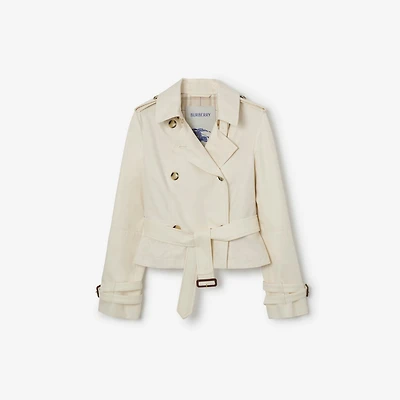 Cropped Tropical Gabardine Trench Jacket in Tundra white - Women | Burberry® Official