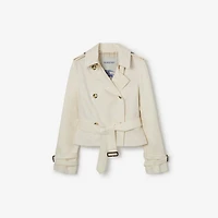 Cropped Tropical Gabardine Trench Jacket in Tundra white - Women | Burberry® Official