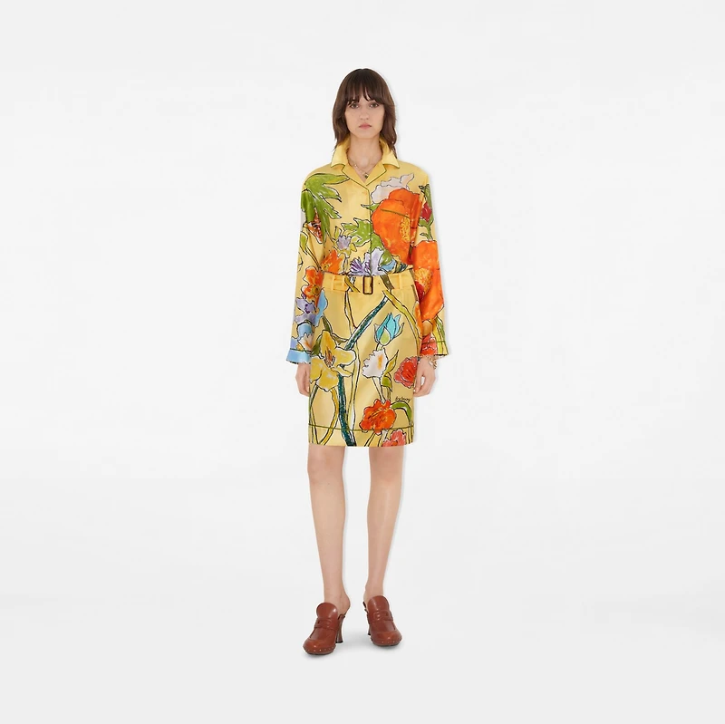 Highgrove Cascading Flowers Silk Skirt in Buttermilk - Women | Burberry® Official