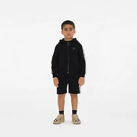 Check Trim Cotton Zip Hoodie in Black | Burberry® Official