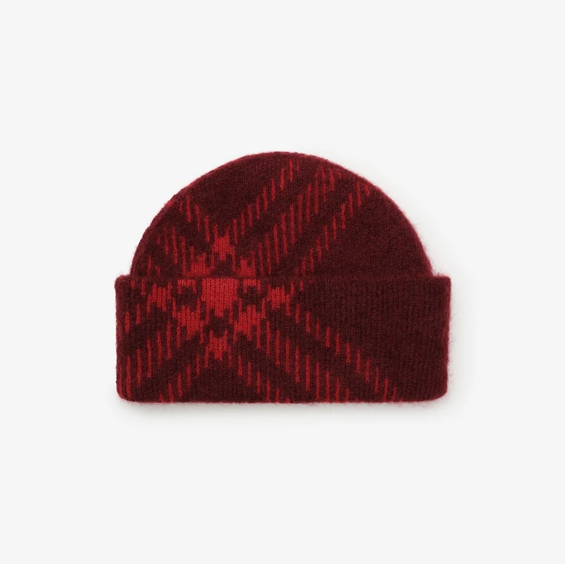 Check Mohair Wool Blend Beanie in Oxblood red - Men | Burberry® Official