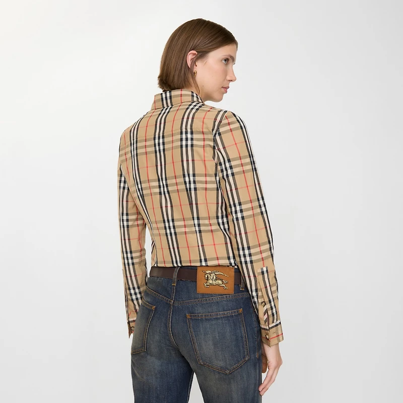 Check Stretch Cotton Shirt in Archive beige - Women | Burberry® Official