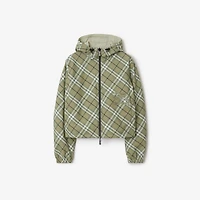 Cropped Reversible Check Hooded Jacket in Skylark - Women, Nylon | Burberry® Official