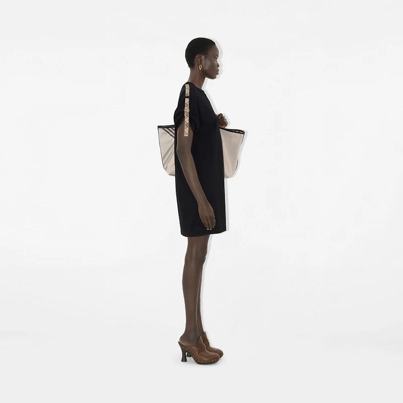 Check Trim Cotton T-shirt Dress in Black - Women | Burberry® Official