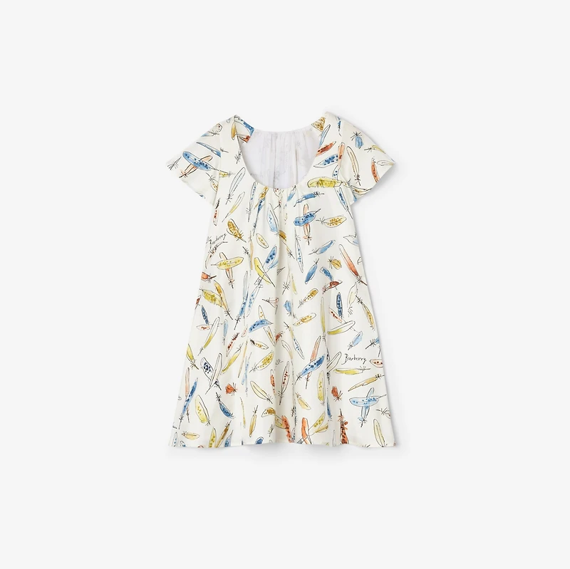 Feather Print Silk Dress in Ink blue | Burberry® Official