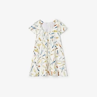 Feather Print Silk Dress in Ink blue | Burberry® Official