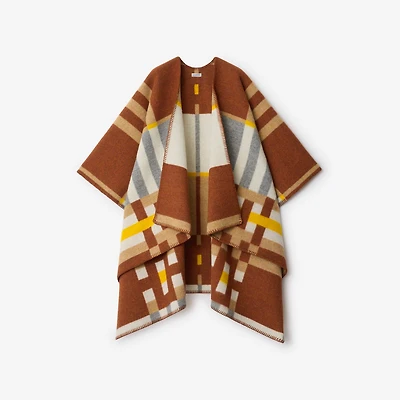 Colour Block Check​ Wool Cape in Cob | Burberry® Official