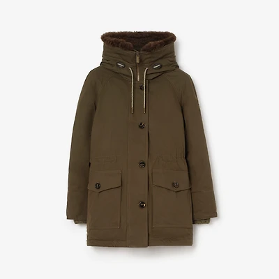 Shearling Trim Gabardine Parka in Juniper green - Women | Burberry® Official