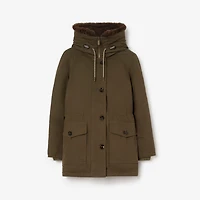 Shearling Trim Gabardine Parka in Juniper green - Women | Burberry® Official