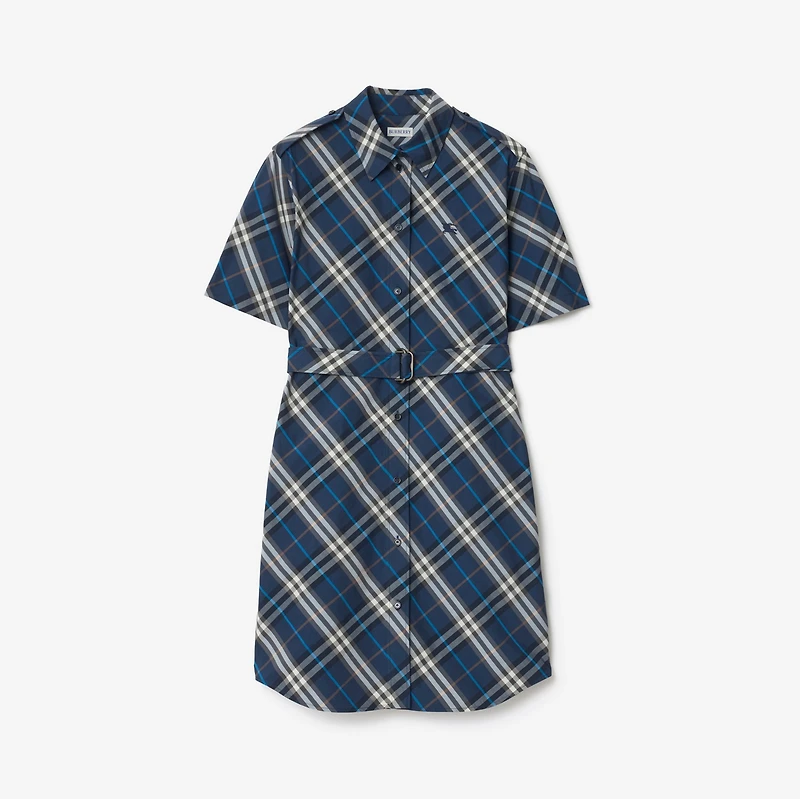 Check Cotton Shirt Dress in Pilot blue - Women | Burberry® Official