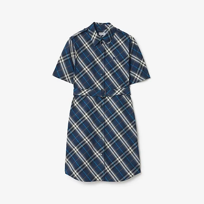 Check Cotton Shirt Dress in Pilot blue - Women | Burberry® Official