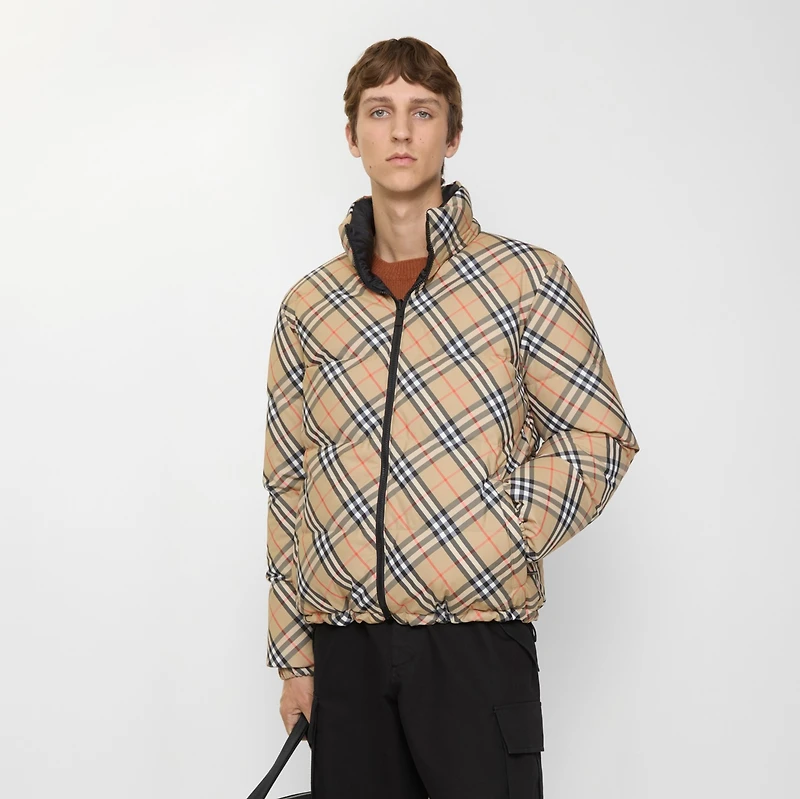 Reversible Check Puffer Jacket in Sand - Men | Burberry® Official