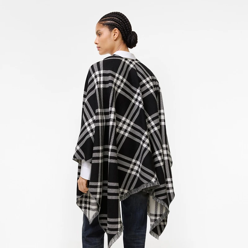 Check Wool Silk Cashmere Cape in Black/calico beige | Burberry® Official