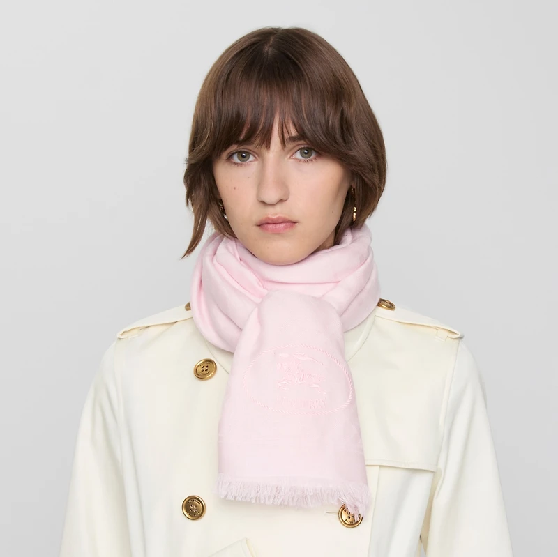 Wide Check Wool Silk Scarf in Sugar | Burberry® Official