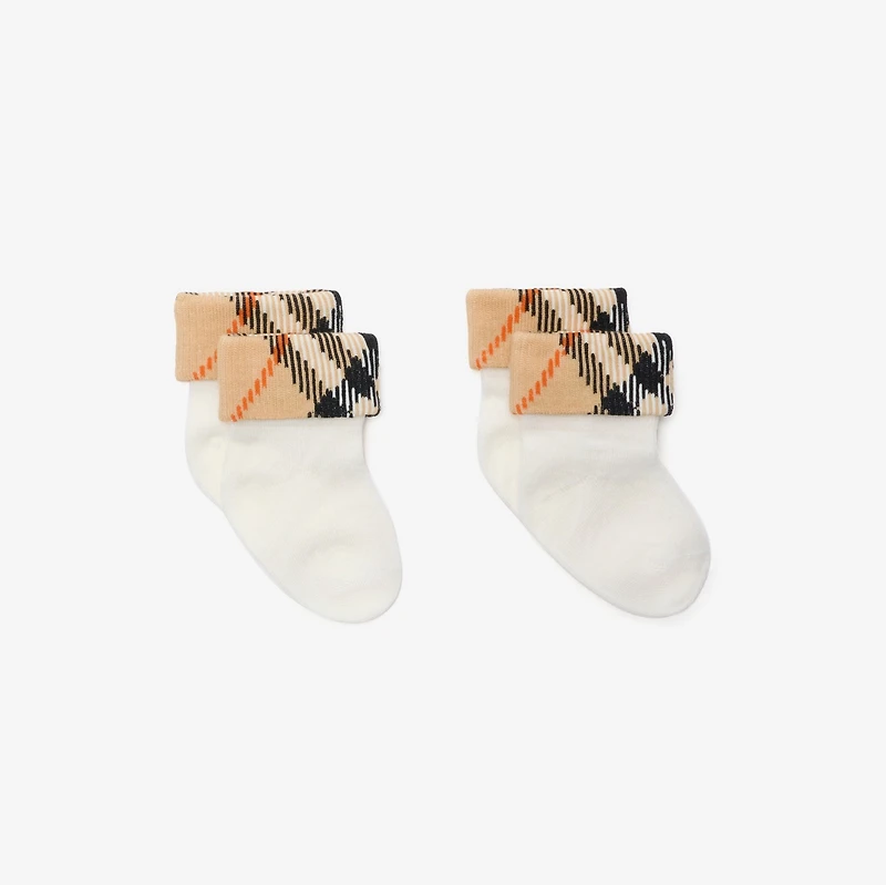 Two-piece Cotton Blend Socks Set in White/sand beige - Children | Burberry® Official