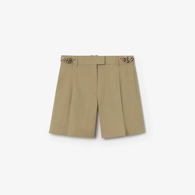 Check Trim Cotton Poplin Shorts in Sparrow beige - Women | Burberry® Official