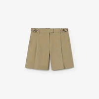 Check Trim Cotton Poplin Shorts in Sparrow beige - Women | Burberry® Official