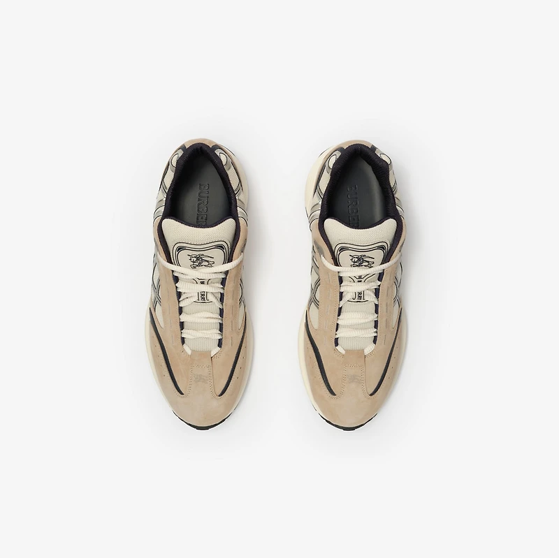 Nylon, Suede and Leather Eclipse Sneakers in Tawny beige/midnight blue - Men | Burberry® Official