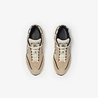Nylon, Suede and Leather Eclipse Sneakers in Tawny beige/midnight blue - Men | Burberry® Official