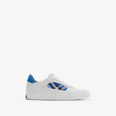 Leather and Check Terrace Sneakers​ in White/hyacinth - Men | Burberry® Official