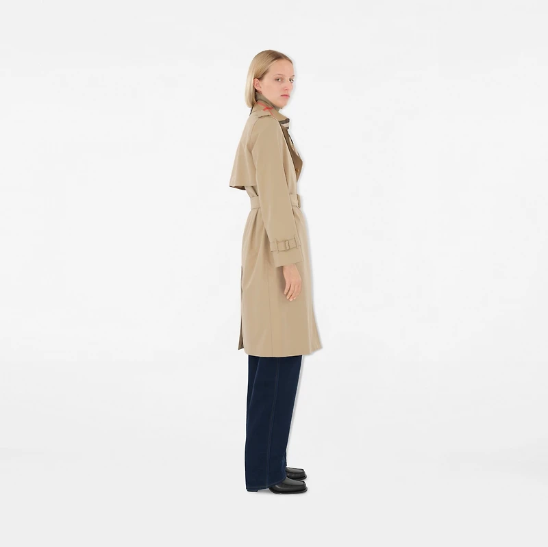 Long Check Collar Gabardine Trench Coat in Honey - Women, Cotton Gabardine | Burberry® Official