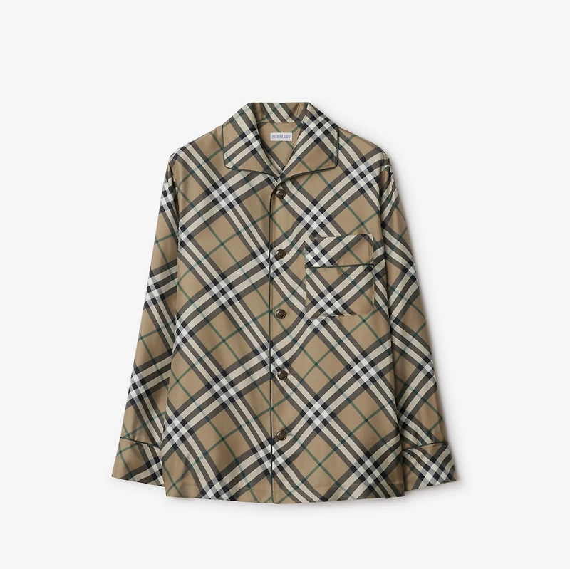 Check Silk Pyjama Shirt in Linden beige - Women | Burberry® Official