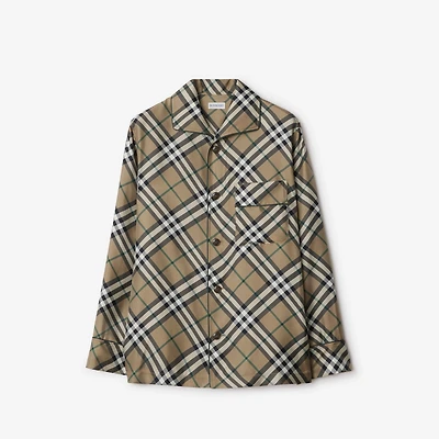 Check Silk Pyjama Shirt in Linden beige - Women | Burberry® Official