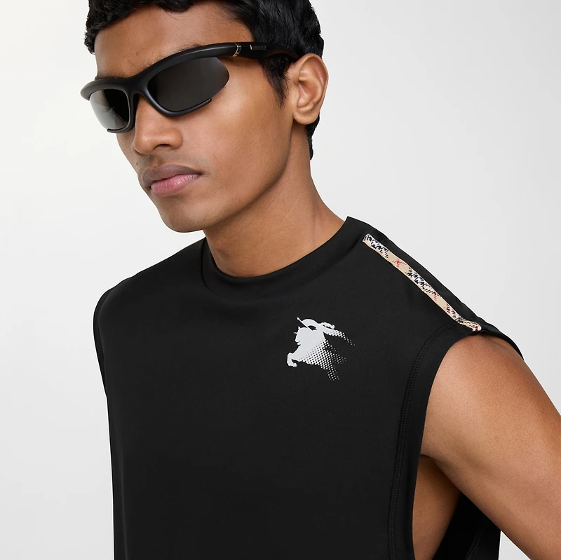 Check Trim Jersey Tank Top in Black - Men, Nylon | Burberry® Official