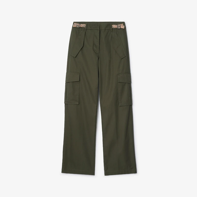Check Trim Gabardine Cargo Trousers in Marrow green - Women | Burberry® Official