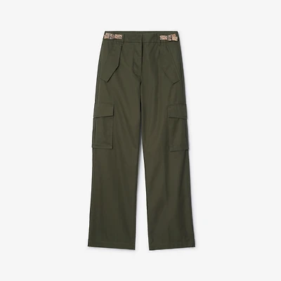 Check Trim Gabardine Cargo Trousers in Marrow green - Women | Burberry® Official