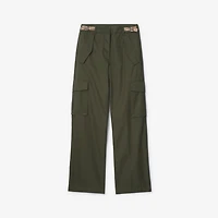 Check Trim Gabardine Cargo Trousers in Marrow green - Women | Burberry® Official