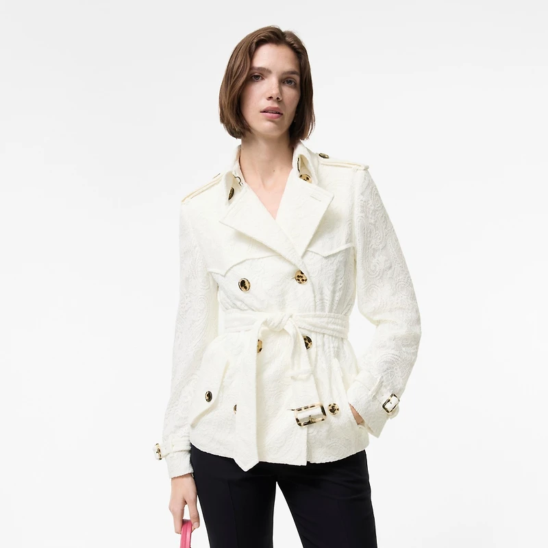 Short Paisley Lace Foxfield Trench Coat in Chalk white - Women | Burberry® Official