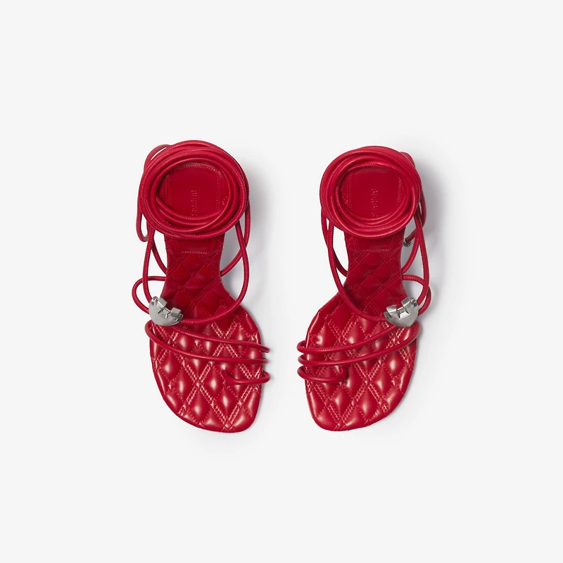 Leather Ivy Shield Heeled Sandals in Scarlet - Women | Burberry® Official