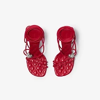 Leather Ivy Shield Heeled Sandals in Scarlet - Women | Burberry® Official