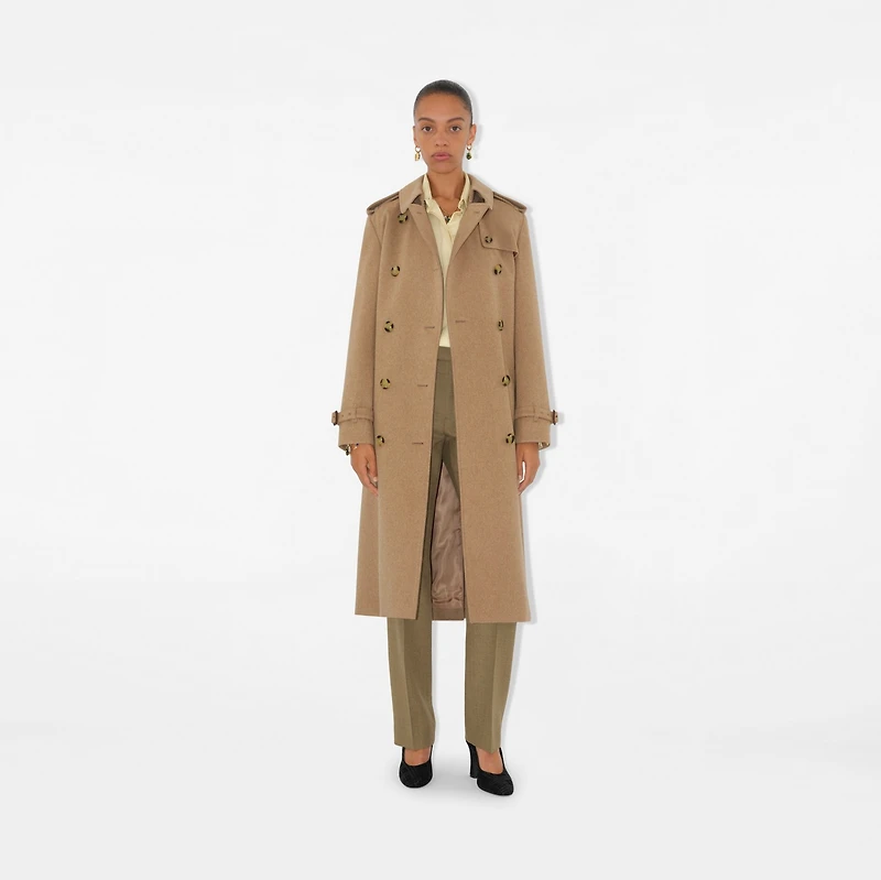 Long Cashmere Kensington Trench Coat in Trail melange - Women | Burberry® Official
