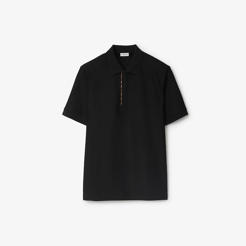 Check Trim Cotton Polo Shirt in Black - Men | Burberry® Official