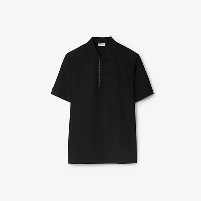Check Trim Cotton Polo Shirt in Black - Men | Burberry® Official