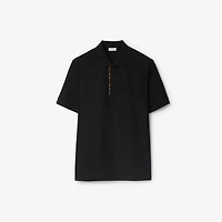 Check Trim Cotton Polo Shirt in Black - Men | Burberry® Official