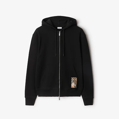 Check Label Cotton Zip Hoodie in Black - Men | Burberry® Official