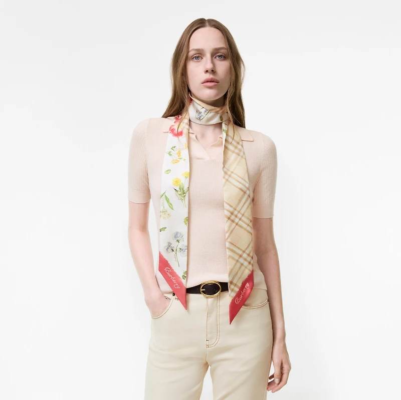 Skinny Blooms of Britain Silk Scarf in Sesame beige | Burberry® Official