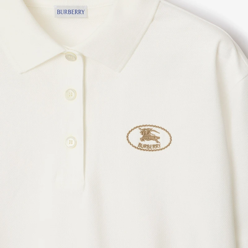 Cropped Cotton Polo Shirt in Chalk - Women | Burberry® Official