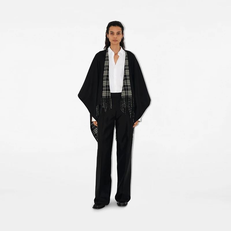 Reversible Check Wool Cape in Black/calico | Burberry® Official